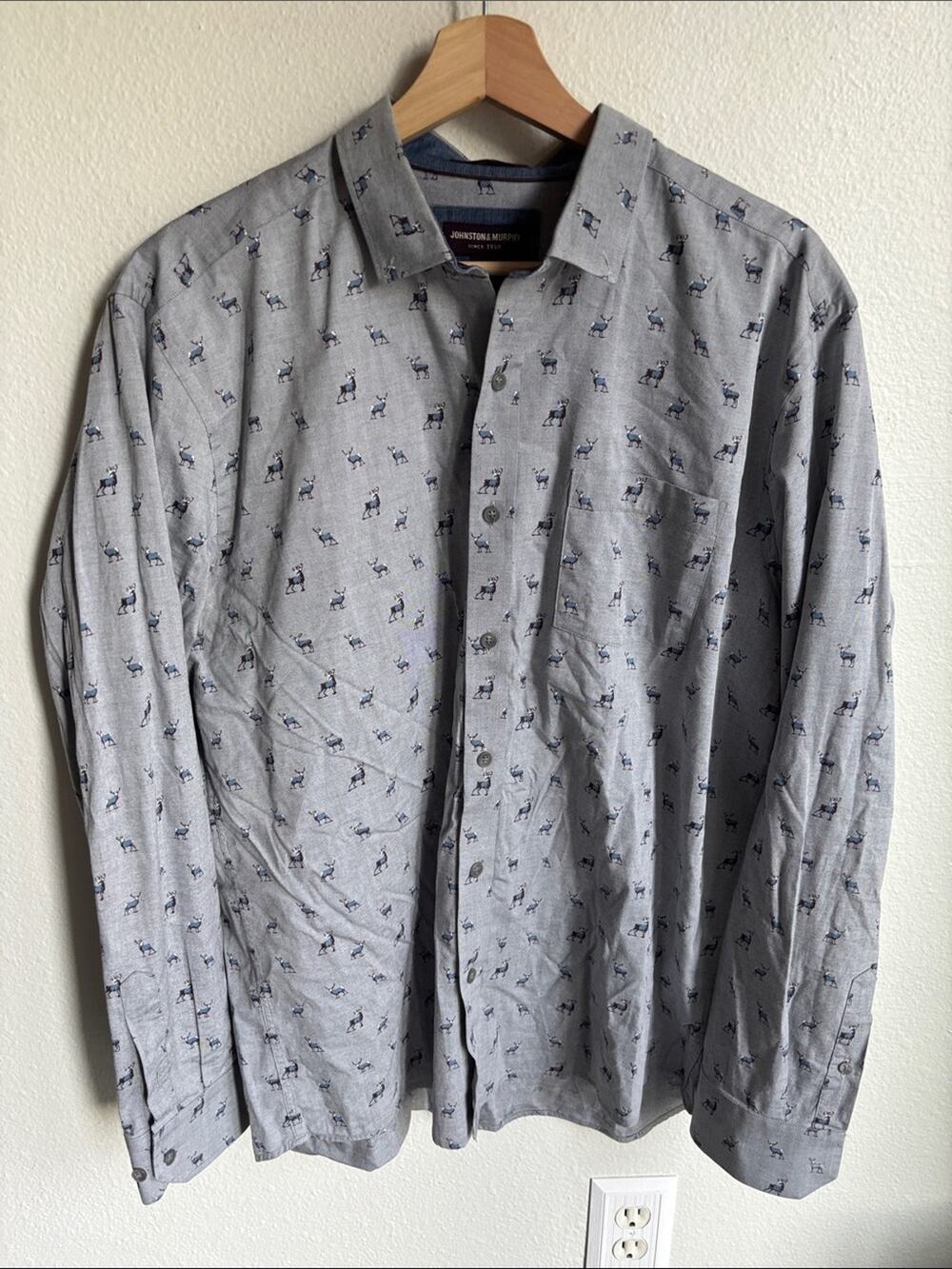JOHNSTON & MURPHY Shirt Mens Long Sleeve Button Down Novelty Deer Print Large
